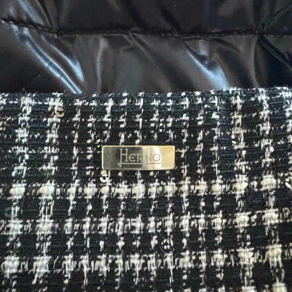 Herno Women’s Button Zip Front Glen Plaid Down Quilted Jacket Black White IT 46 - Picture 10 of 16